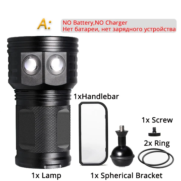Package A Ультра яркий Дайвинг фонарик светодиодный акваланг подводный 500 м светодиодный карманный фонарик для погружения водонепроницаемый фотография Белый Синий Красный 18650 лампа - Испускаемый цвет: Package A