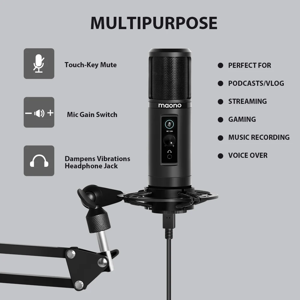 100% MAONO PM422 USB микрофон с нулевой задержкой мониторинга 192 кГц/24 бит