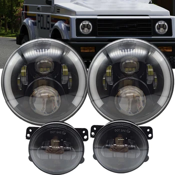 

car lights LED Round Headlights 7Inch led Headlamp +4Inch LED Fog Light DRL Kit for Jeep Wrangler JK TJ LJ uaz 4x4 Lada 4x4 MX5