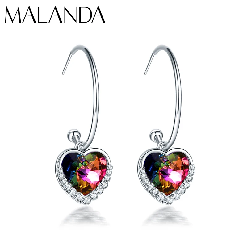 

New Heart Shape Crystals From Swarovski Drop Earrings Fashion Silver Color Piercing Dangle Earrings For Women Jewelry Lover Gift
