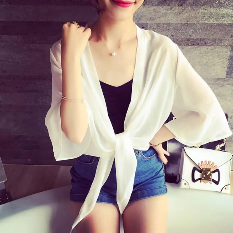 Chal corto de gasa para mujer, ropa de protección solar UV para playa, verano, Bolero, Blusas elegantes