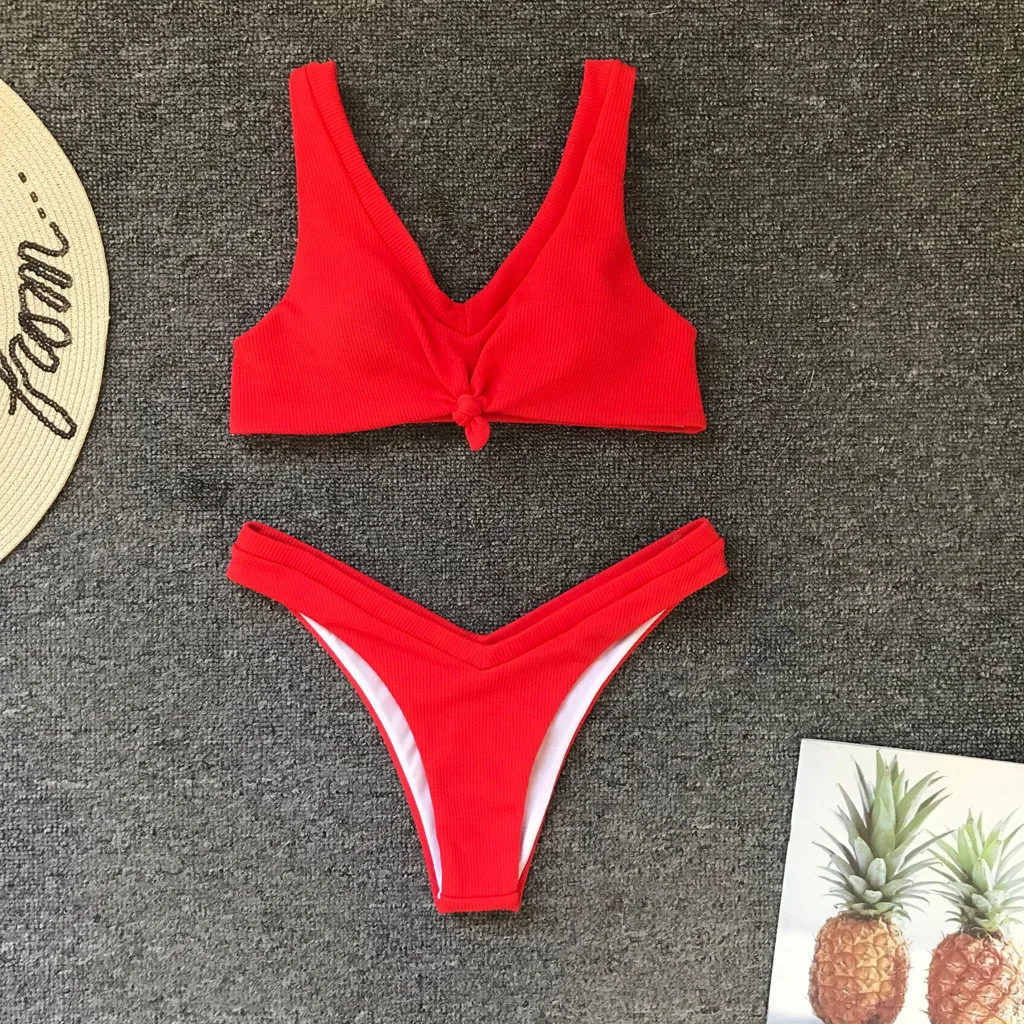Женский сексуальный Одноцветный раздельный купальный костюм, женский купальный костюм для девушек, пуш-ап бюстгальтер с мягкими чашечками, пляжный бикини, купальник из двух частей
