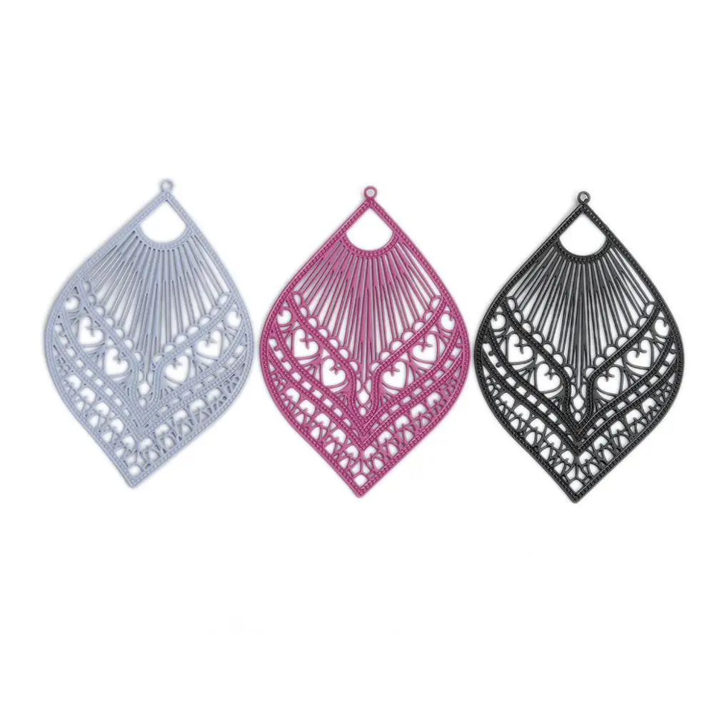

DoreenBeads Fashion Copper Filigree Stamping Pendants Black Gray Feather Style Jewelry DIY Findings Charms 59mm x 39mm, 10 PCs
