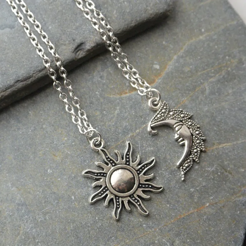 Новый Серебряный Цвет солнце и лунные ожерелья цепи пара небесные &quotлучшие