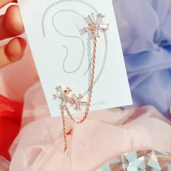 

MENGJIQIAO Fashion Korean Delicate Zircon Flower 2 In 1 Long Drop Earrings For Women Students Pendientes Party Jewelry