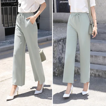 

Pants Women Ankle-Length High Waist Korean Style Loose Leisure Solid Womens Trousers Harajuku All-match Harajuku Streetwear Chic
