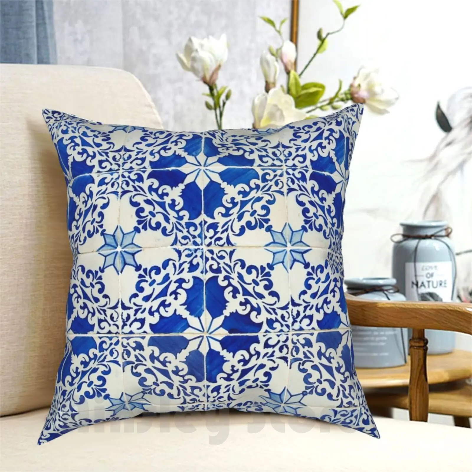 

Blue Tiles Pillow Case Printed Home Soft Throw Pillow Pattern Pattens Blue White Portuguese Culture Tiles Tile Beautiful