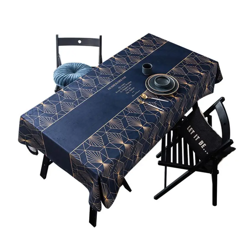 003 New Luxury Velvet Table Cloth Decorative Geometric Print Navy Blue Tablecloth Dining Table Cover Mantel Gold Obrus ZC088 - Цвет: 003