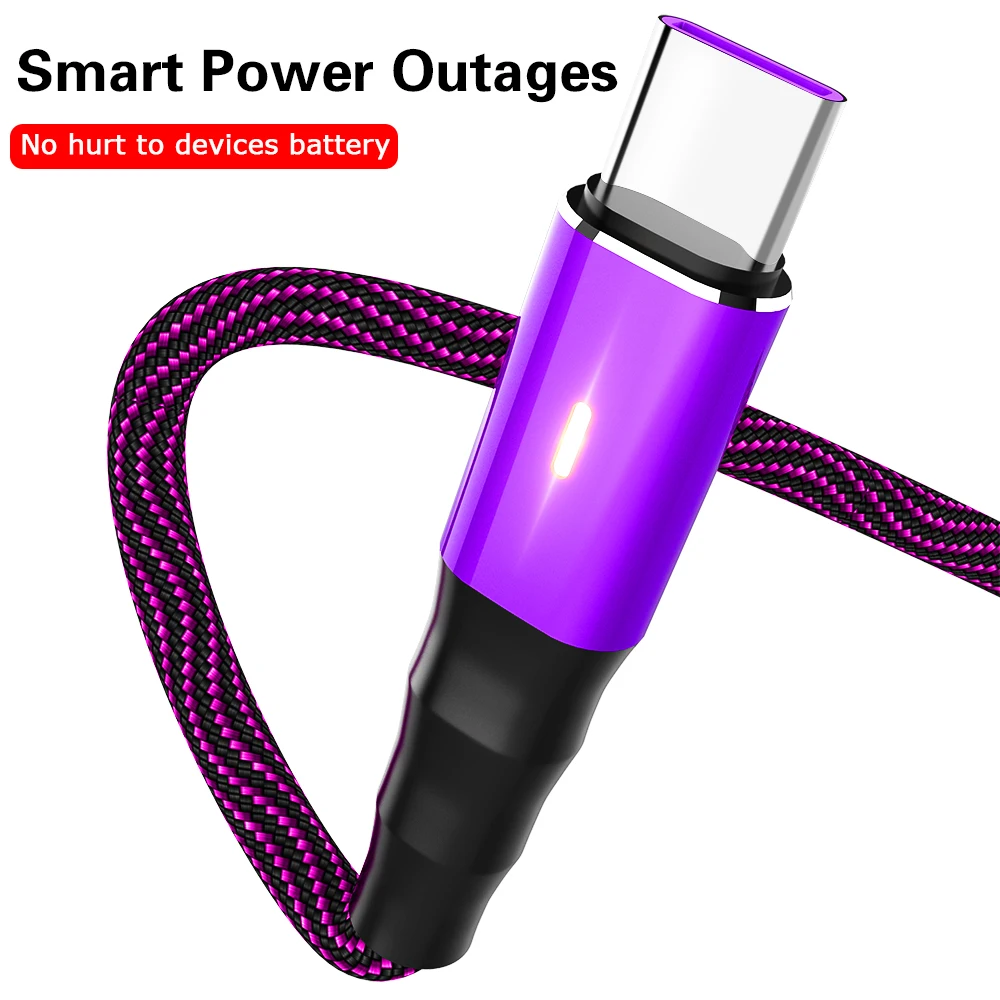 Smart Power Off Micro USB Cable 3A Nylon Fast Charge USB Data Cable for Samsung Xiaomi 5