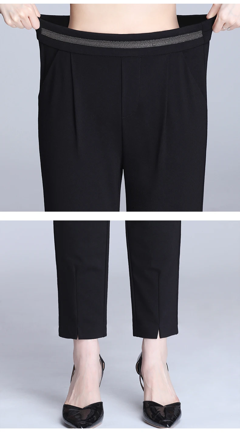 Black Stretch Pencil Pants for Women Fashion Office Work Elegant Trousers New Casual Loose Thin Korean Pocket Ankle-Length Pants