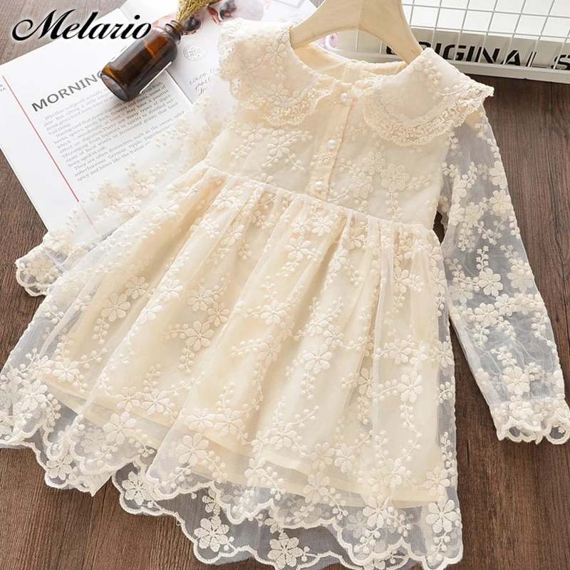 Melario/осеннее платье для девочек Новая летняя одежда для девочек кружевное платье с цветочным узором для маленьких девочек Детские платья для девочек, повседневная одежда для детей возрастом от 3 до 8 лет
