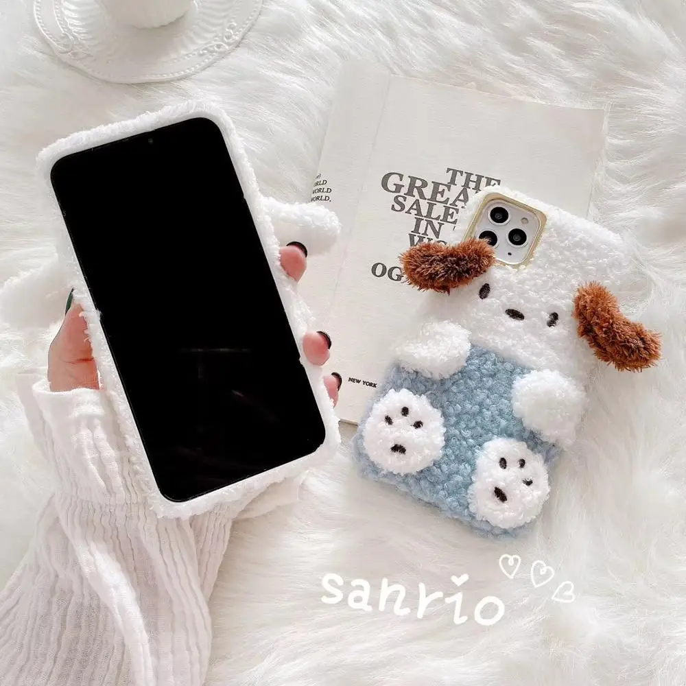 Милый теплый зимний чехол для телефона с объемным рисунком собаки из мультфильма Cinnamoroll, Пушистый Плюшевый чехол для iphone 11, чехол для iphone 7, 8 plus, XS MAX, XR, fundas coque