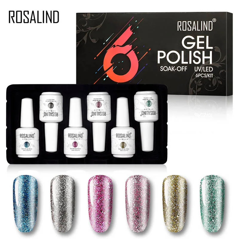 

ROSALIND Gel Nail Polish 6Pcs/Kit Nail Manicure Set For Nail Art Vernis Semi Permanent UV LED Design Acrylic Base and Top Case