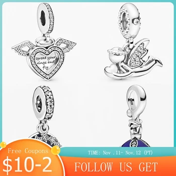 

2019 Fashion New Sterling Silver Heart Ball Angel Love Wings Charm Pendant Diy Original Female Jewelry Birthday Gift