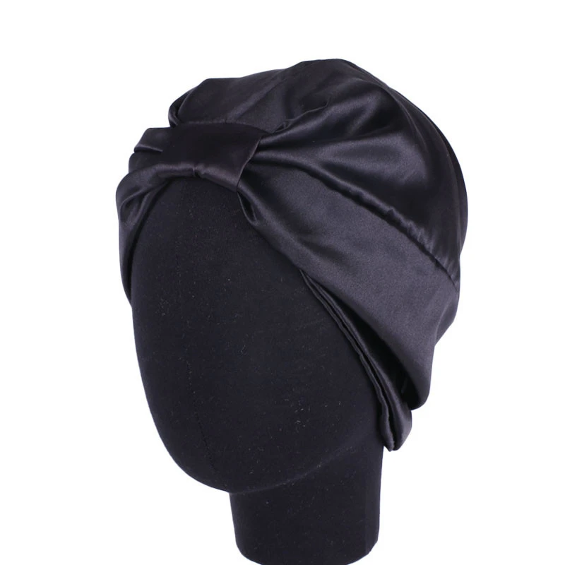 Эластичный двухслойный атласный Чепчик для сна защита волос шапочка для душа для девочек тюрбан бандана женский поддельный Шелковый головной платок - Цвет: Black