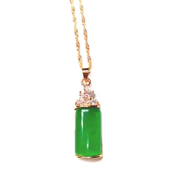 

Koraba 925 Silver Simple Square Pendant Natural Green Jade Necklace