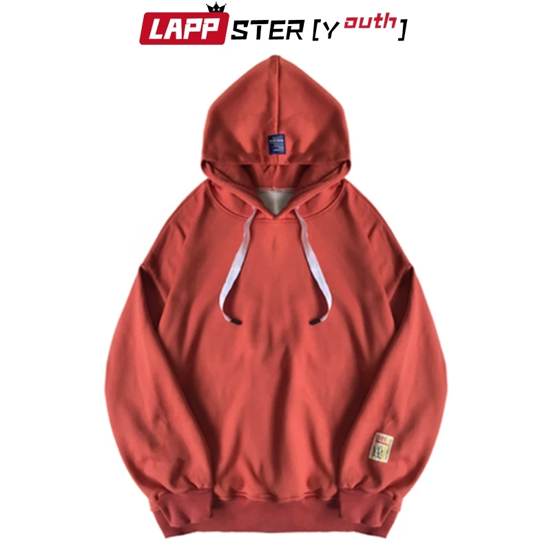 Lappsteryouth Couple Solid Fleece Korean Hooded Hoodies 2022 Autumn Men Oversized Hip Hop