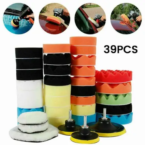 Ferramenta de Limpeza Almofada de Polimento Macio Maintainance Encerar Buffer Bruto Reutilizável Lavável Conjunto Carro Polisher Broca Redonda Esponja 39 Pçs