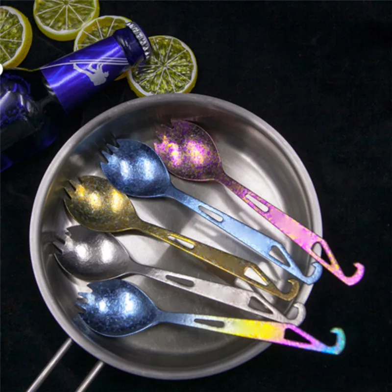 

Titanium Spork With Bottle Opener For Outdoor Camping Titanium Flatware For Travel Camping Tools Accessories