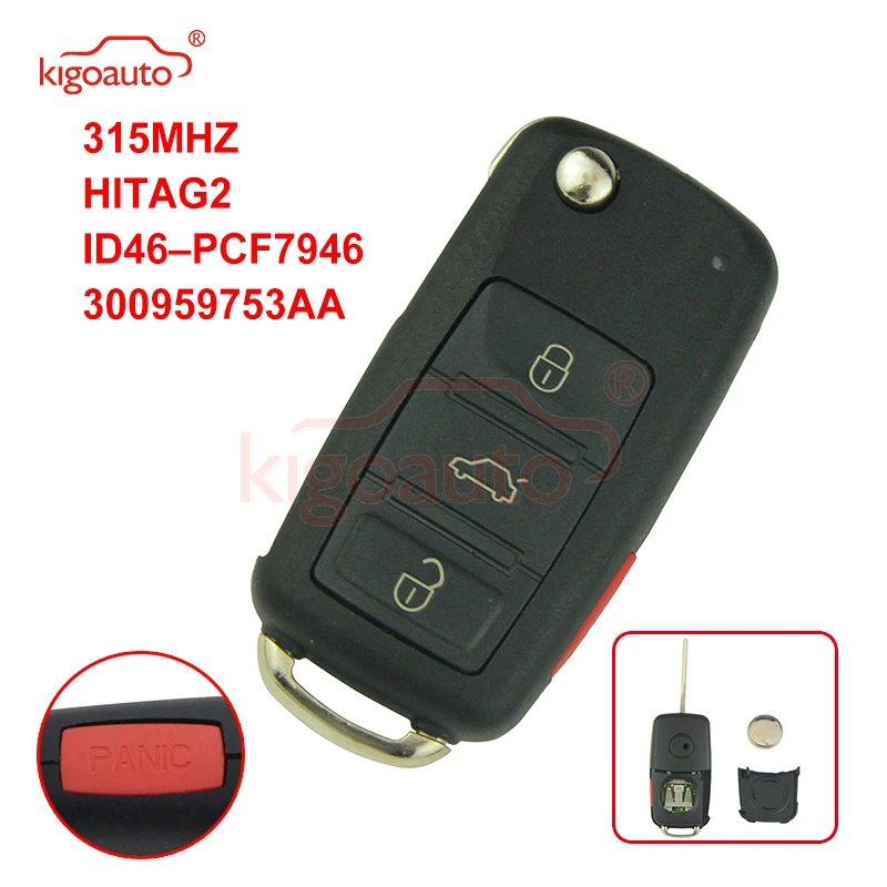 Kigoauto 300959753AA Remote Smart Key Fob 3 Button with Panic 315MHZ ASK/FSK HITAG-2 ID46 PCF7946 for VW Touareg