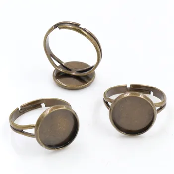 

12mm 10pcs Antique Bronze Plated Brass Adjustable Ring Settings Blank/Base,Fit 12mm Glass Cabochons,Buttons;Ring Bezels -J2-03