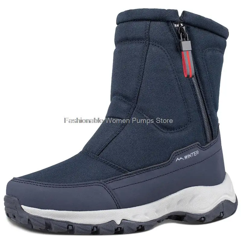 Men's Snow Boots Waterproof Winter Warm Plush Shoes Platform Shoes Thick-soled Women Cutton Male Outdoor Winter Boots Men