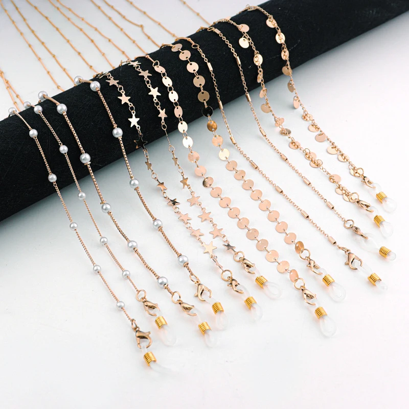 

DoreenBeads Fashion Gold Color Star Round Imitation Pearls Lanyard Strap Necklace DIY Making Mask Glasses Long Chains Jewelry