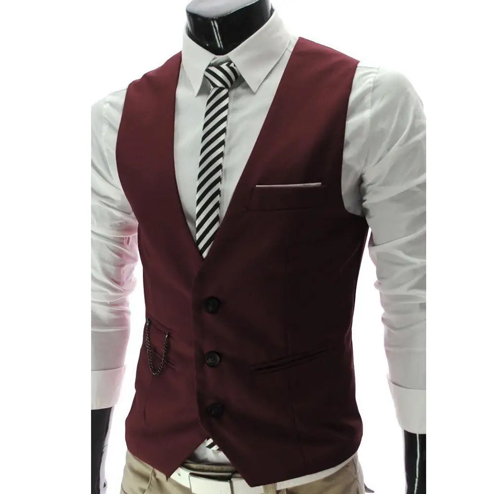 Fashion Men Cotton Vest Warm Vest Jacket Waistcoat Solid Color V Neck Sleeveless Button Pocket Blazer Suit Waistcoat Blazer Vest 2