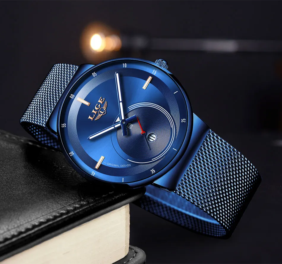 LIGE, новинка, роскошные Брендовые мужские деловые часы, водонепроницаемые кварцевые аналоговые наручные часы с сетчатым ремешком, мужские часы, мужские часы+ коробка