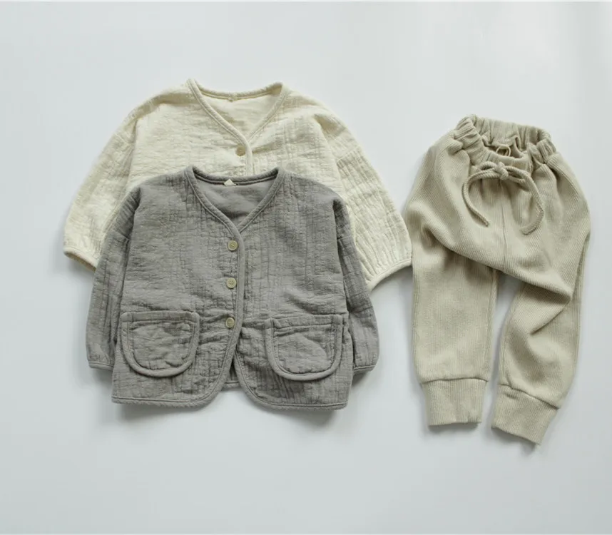 Korean Style Autumn Children Cotton Linen Cardigan Coats Loose Pure Color Outerwear Toddlers Kids Casual Jackets kids jackets