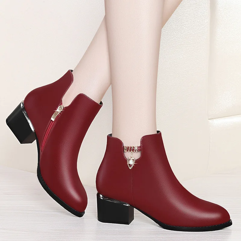 

Gold Lines Rabbit Martin Boots Women's British-Style Chunky-Heel Short Boots Autumn And Winter 2019 New Style Women's Leather Bo