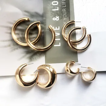 

Street Style CC Hoop Chunky Gold Silver Small Big Hoop Earrings For Women Punk Metal Gold Circle Earrings