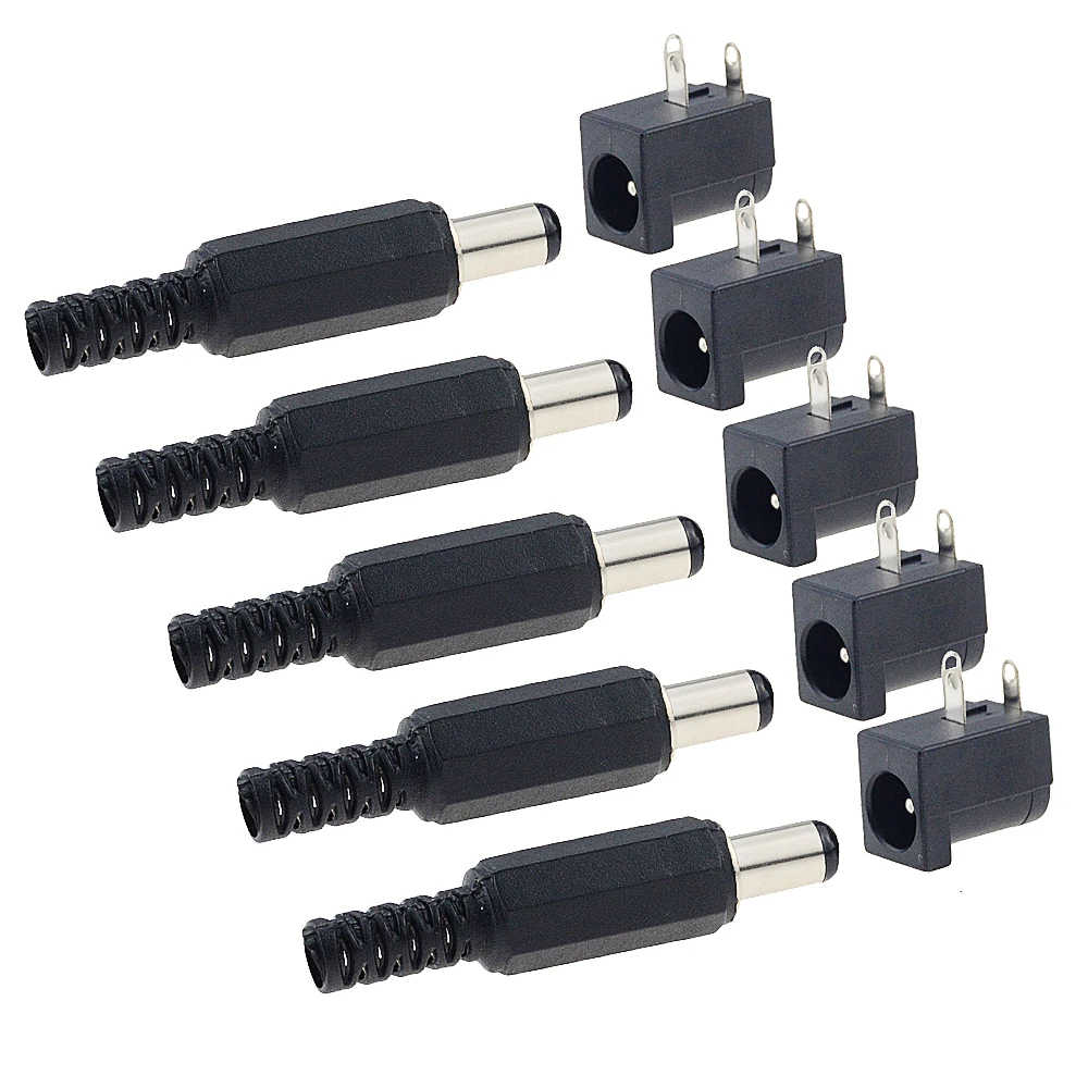 10PCS DC 12V Power Plug Solder Wire Male + Pcb Circuit Board Pin Female Socket 3.5x1.3mm 5.5x2