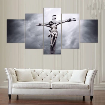 

Printed Modern Painting On Canvas 5 Piece/Pcs Jesus Cross Modular Picture Wall Art Home Decoration Posters Frame Living Room