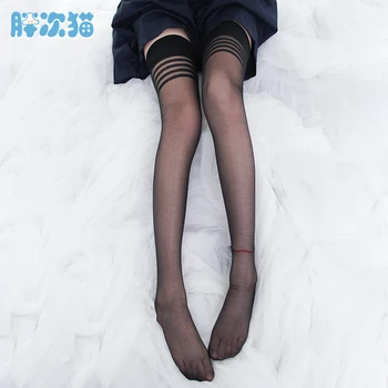 

Japanse style Ultra-thin black stripe stocking lolita COS socks Student Thigh Over the knee socks