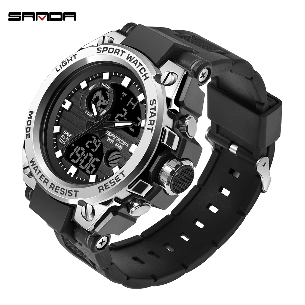 SANDA, профессиональные военные мужские спортивные часы, цифровой светодиодный армейские часы для дайвинга, мужские Модные Повседневные электронные часы Relojes