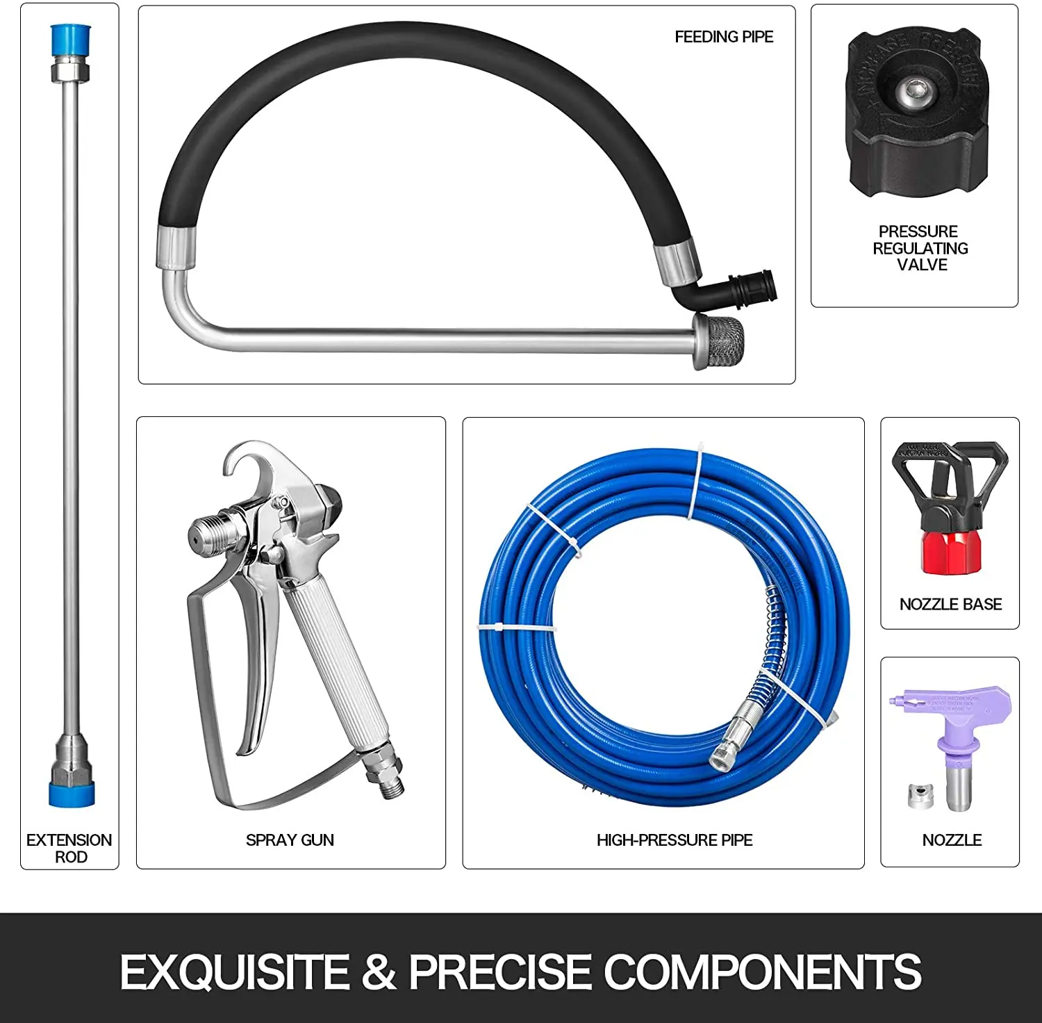 220V High Pressure Airless Spray Paint Gun Sprayer Spraying Machine 1500W Wall with 15m high Pressure Pipe