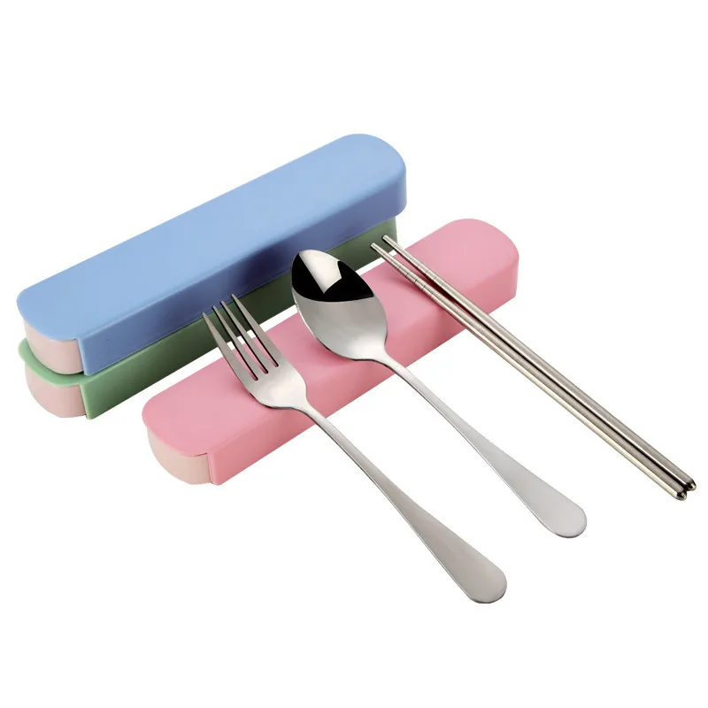 

Stainless Steel Dinner Set Portable Spoon Fork Chopsticks with Box Travel Dinnerware Sets