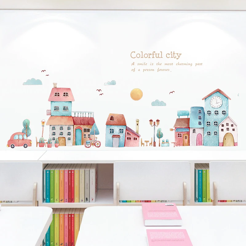 Creative Cartoon City Wall Stickers For Kids Rooms Child Bedroom Wall