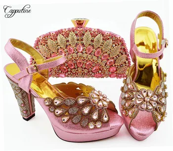 

Excellent pink high heel pumps with bag set fashion party shoes and handbag QSL008, heel height 11.5cm