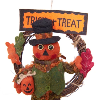 

Halloween Cartoon Type Hanging Owl Scarecrow Bird Shape Door Hanger Rattan Wreath Pendant for Halloween Door Hanging Decoration