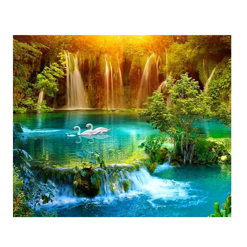 5D алмазная живопись пейзаж водопад и лебедь сделай сам вышивка крестиком из