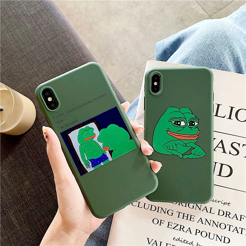 

Funny Frog Pepe Face Phone Case For iPhone 11 Pro MAX XR XS MAX X 6 7 8 Plus Happy Couple Crying Frog Prince Pattern Soft Cover