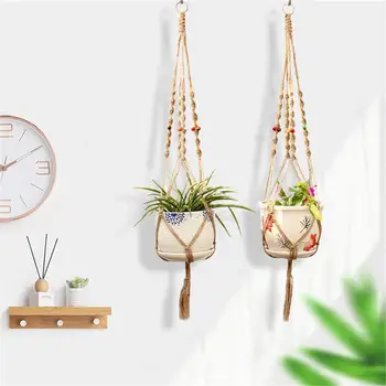 

Hot Sales 100% Handmade Macrame Plant Hanger Pot Flower Hanger For Wall Decoration Countyard Garden Decoracion Hogar Basket Pots