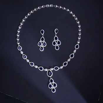 

Water Drop Trendy Wedding Jewelry Sets For Women Crystal Zircon Earrings Necklaces Set Dropshipping