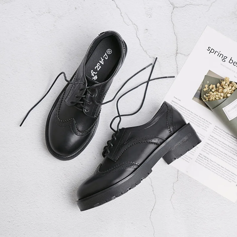 

Cross Women's Shoes Oxfords Clogs Platform Round Toe Casual Female Sneakers Soft Flats Leather On Heels Creepers Summer Dress