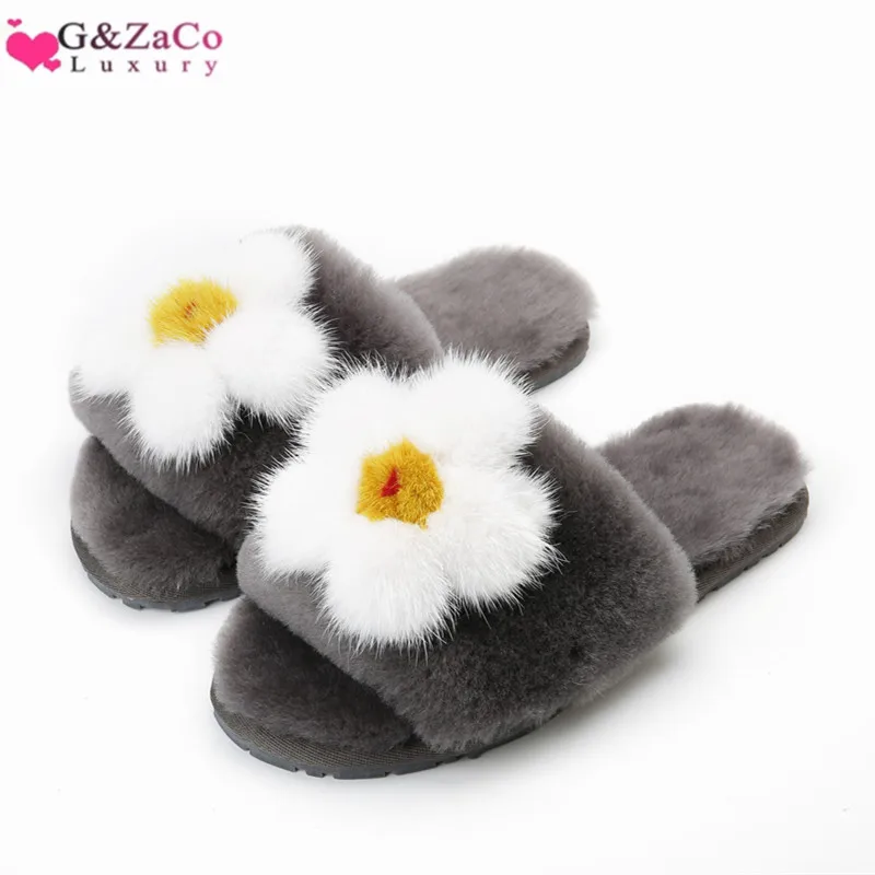 G & Zaco/Роскошные зимние шерстяные тапочки из натурального овечьего меха флиса на