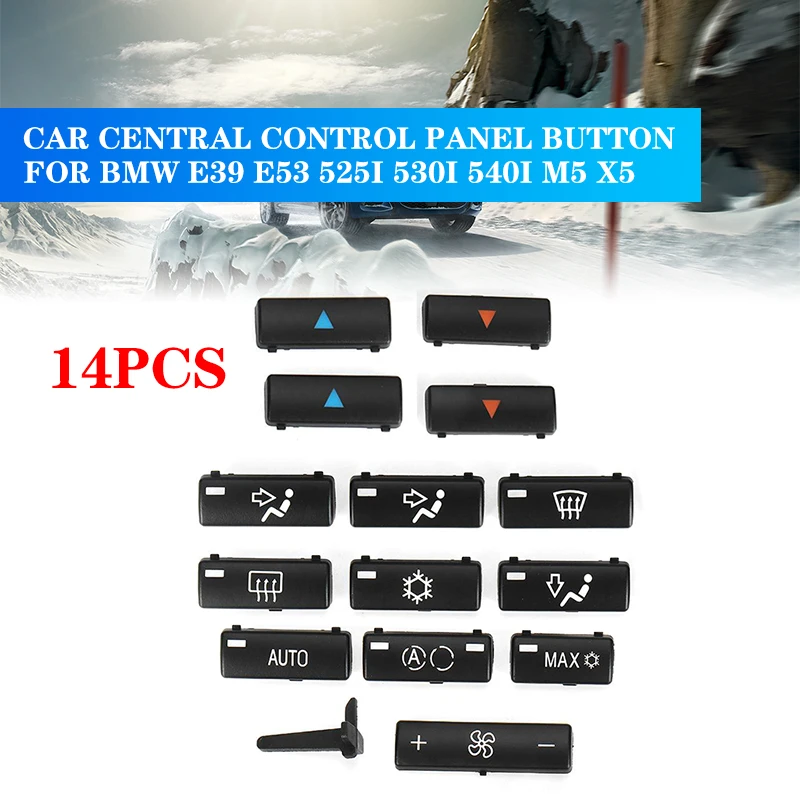 14 Button Key Caps Replacement Climate A/C Control Control Panel Switch Buttons Cover Caps for BMW E39 E53 525i 530i 540i M5 X5 