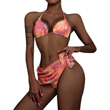 

Swimwear Women 2022 Ladies Color Star Tie-dye Sky Split Push Up Three-piece Bikinis Set Swimsuit Beach Bathing Suit Biquini