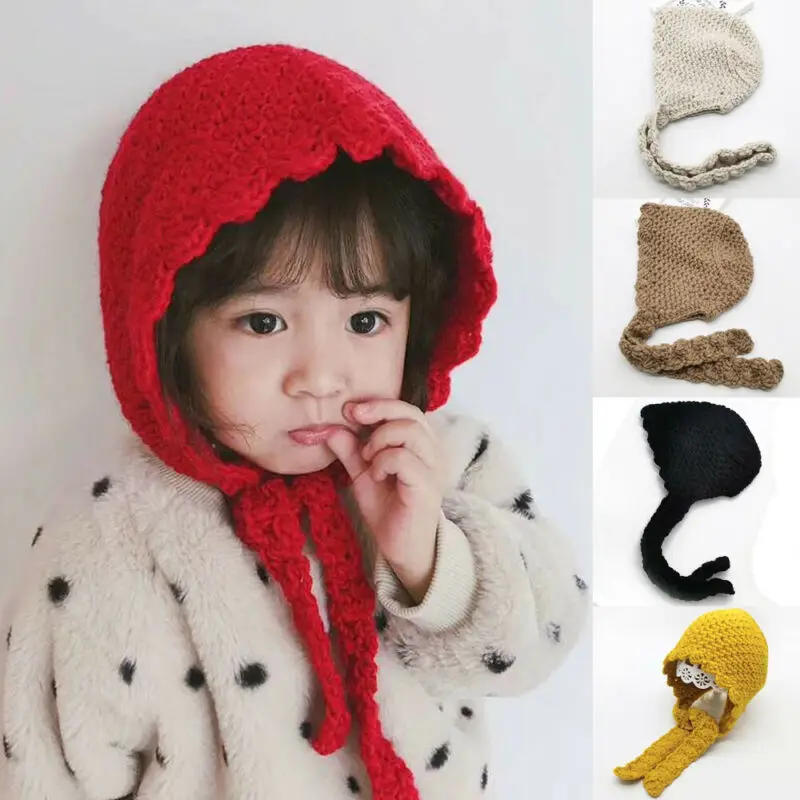 

l Infant Baby Newborn Kids Girls Hats Lace Solid Warm Princess Knit Hat Cap Beanie Bonnet Winter